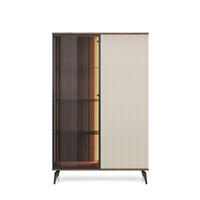 VITRINE Vico Braun mit Beige, Hochvitrine mit Led-Beleuchtung - Beige/Schwarz, Holzwerkstoff (103/162/39cm) - Bettso