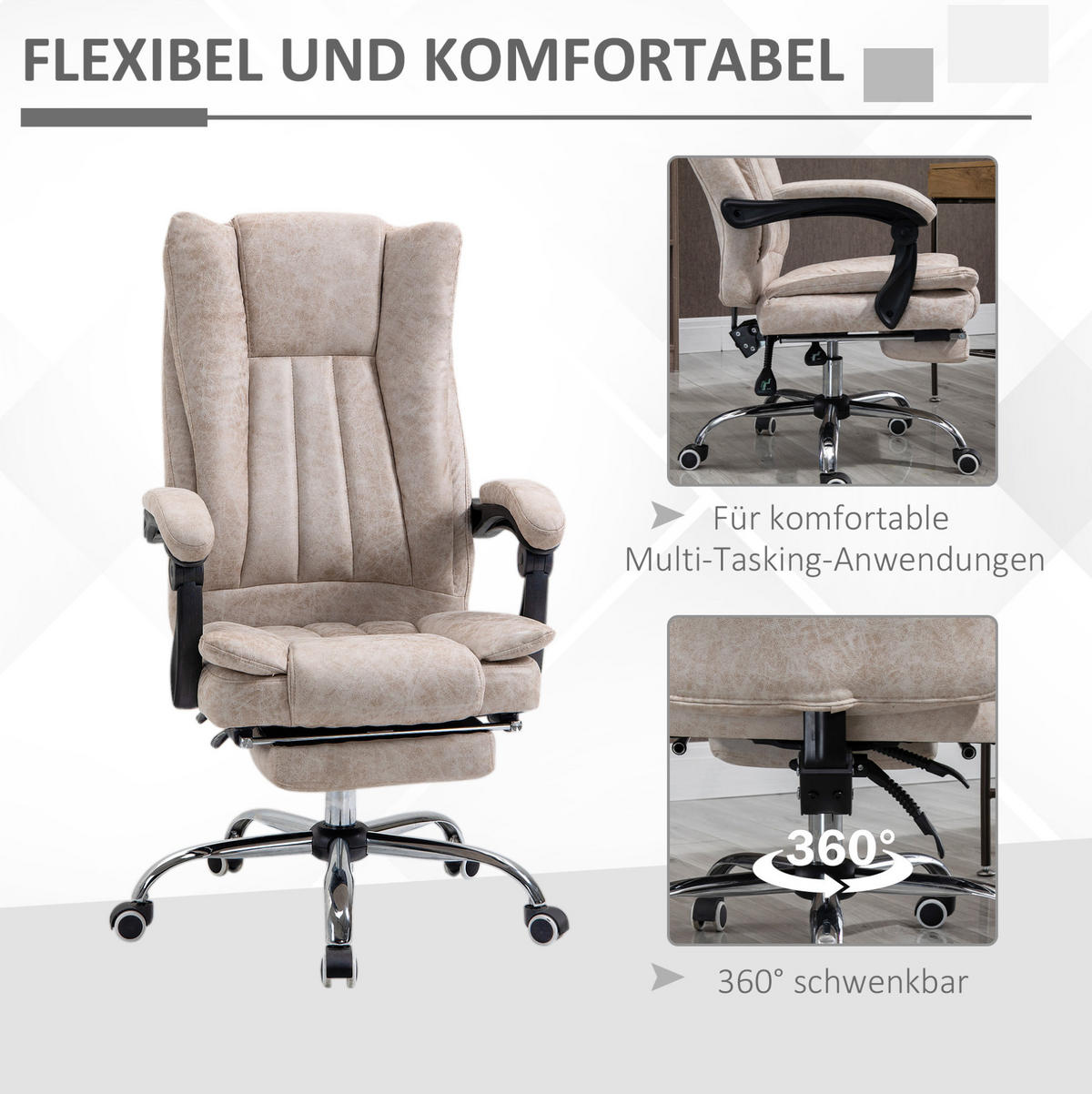 DREHSTUHL 63/71/110-118 cm in Beige mit Liegefunktion und Fußstütze - Beige, Kunststoff (71/118/63cm) - Flora Grace