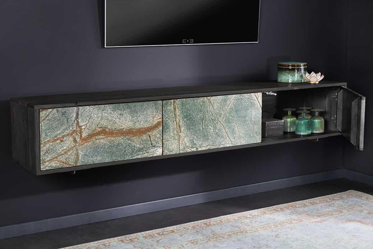 TV-LOWBOARD MOUNTAIN SOUL Akazie 160cm - Multicolor/Schwarz, Holz/Stein (160/29/33cm) - riess-ambiente