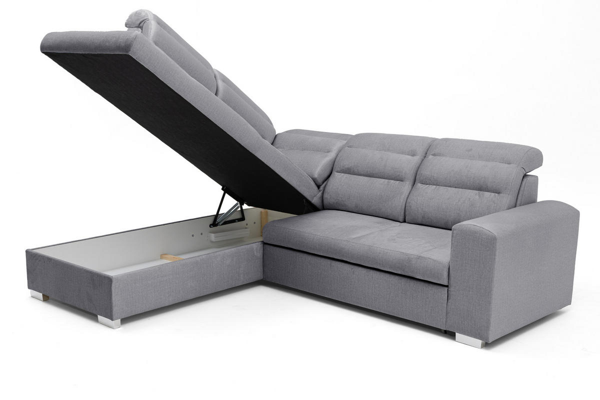 ECKSOFA CLOUD L Links mit Schlaffunktion 120x190 Velours Grau - Chromfarben/Grau, Holz/Kunststoff (202/260cm) - Muffo