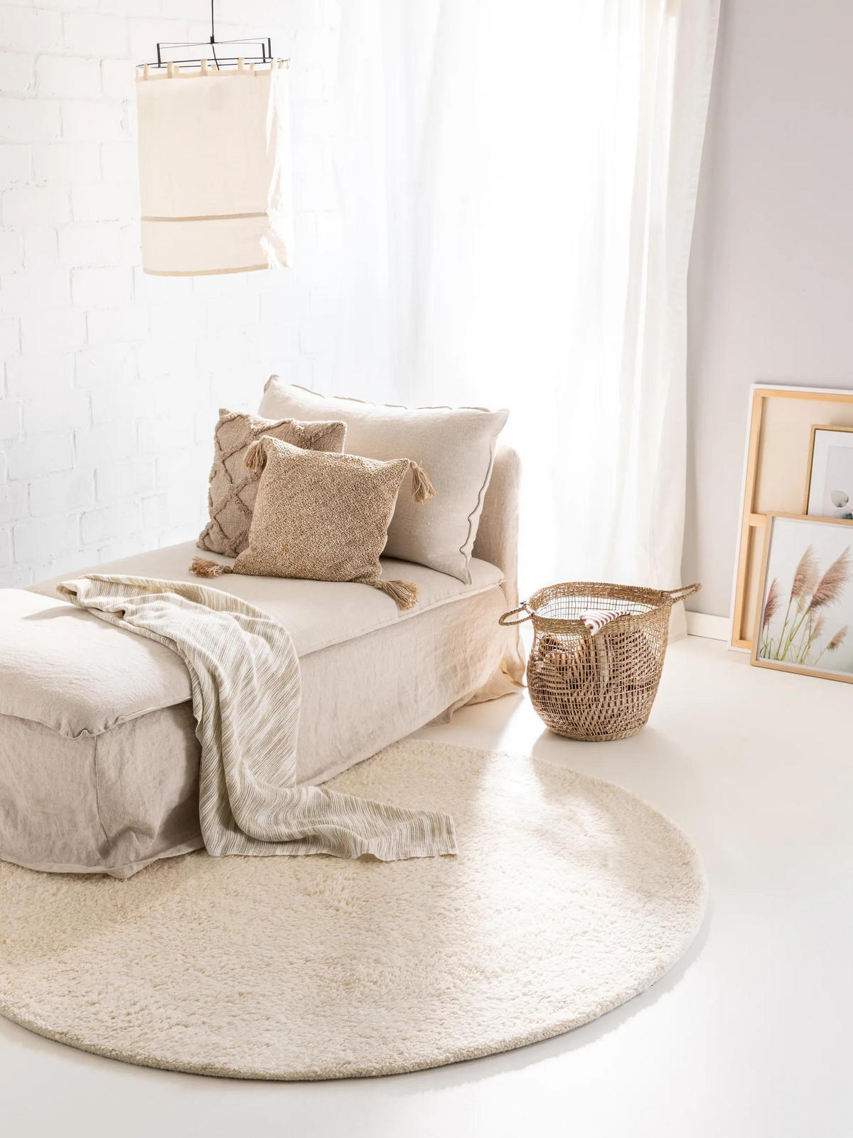 BERBERSKA volnena preproga kremne barve ø 200 cm okrogla - krem, tekstil/naravni materiali (200/200cm) - benuta Pure