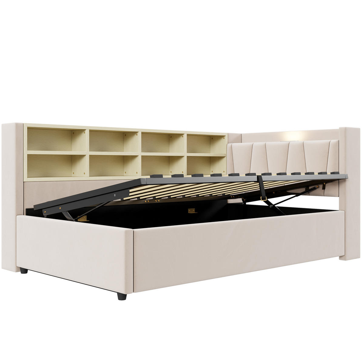 POLSTERBETT 90/200 cm in Beige mit Stauraum und USB- und Type-C-Anschlüssen - Beige, Textil (90/200cm) - Flora Grace