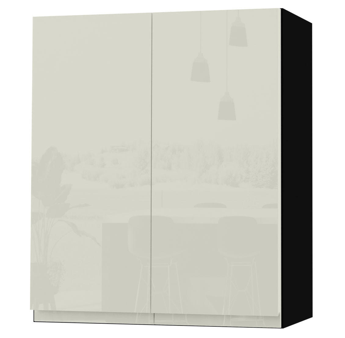 HÄNGESCHRANK Florence W3/60 Schwarz / RAL 1013 perlweiß HG 60 / 32,5 / 72cm - Weiß Hochglanz/Schwarz, Holz/Holzwerkstoff (60/72/32.5cm) - Feldmann-Wohnen