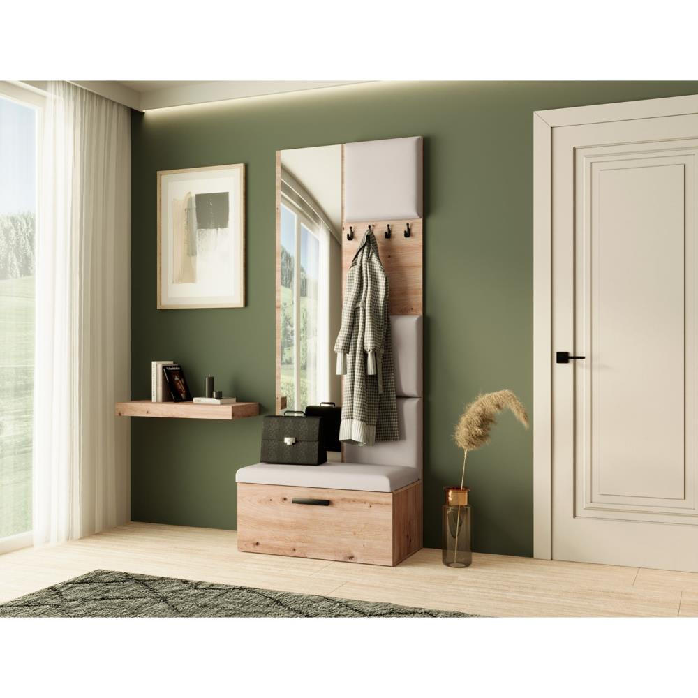 GARDEROBE Margaret III 81/203/43 mit gepolsterten Paneelen - Beige/Schwarz, Holzwerkstoff/Kunststoff (81/203/43cm) - Beautysofa