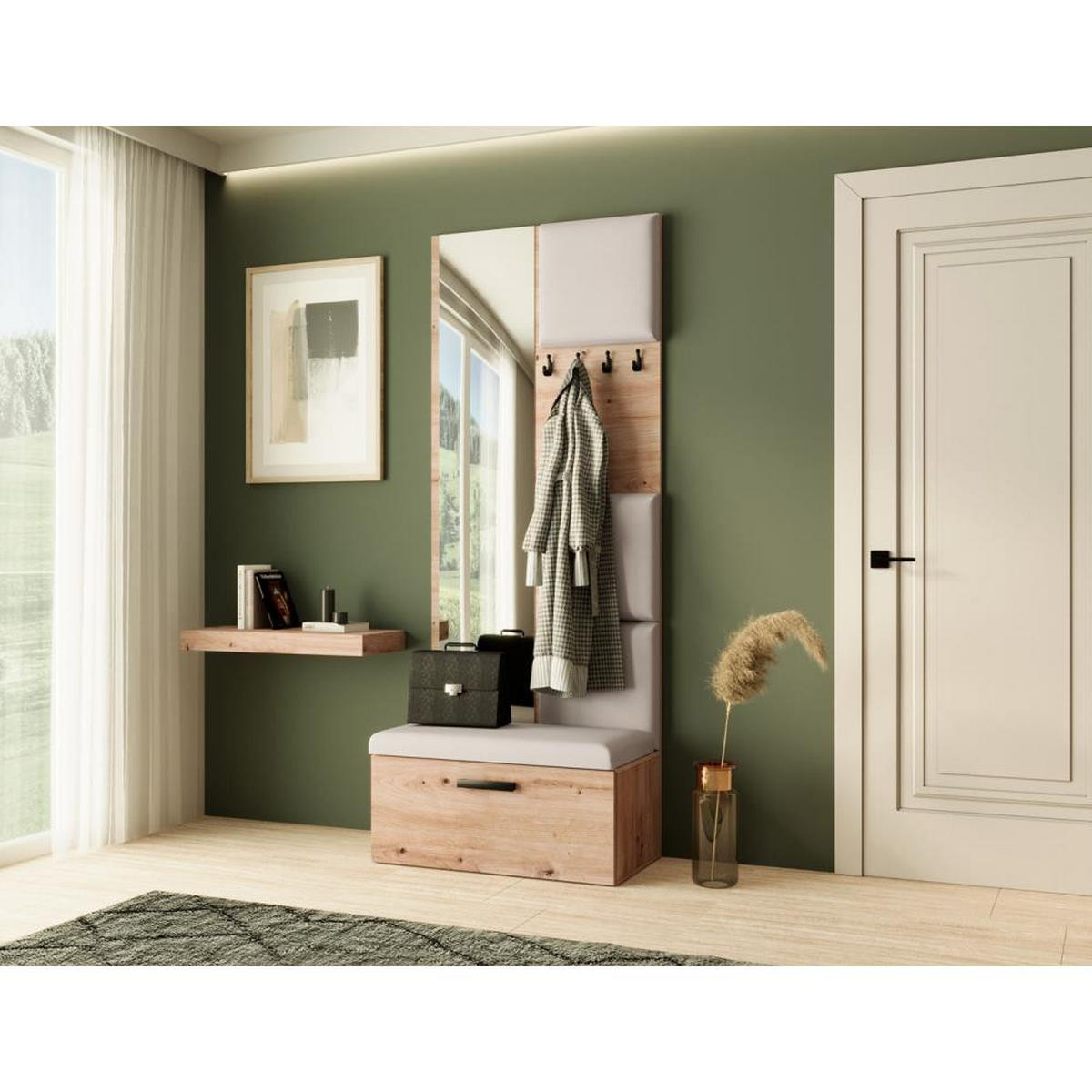 GARDEROBE Margaret III 81/203/43 mit gepolsterten Paneelen - Beige/Schwarz, Holzwerkstoff/Kunststoff (81/203/43cm) - Beautysofa
