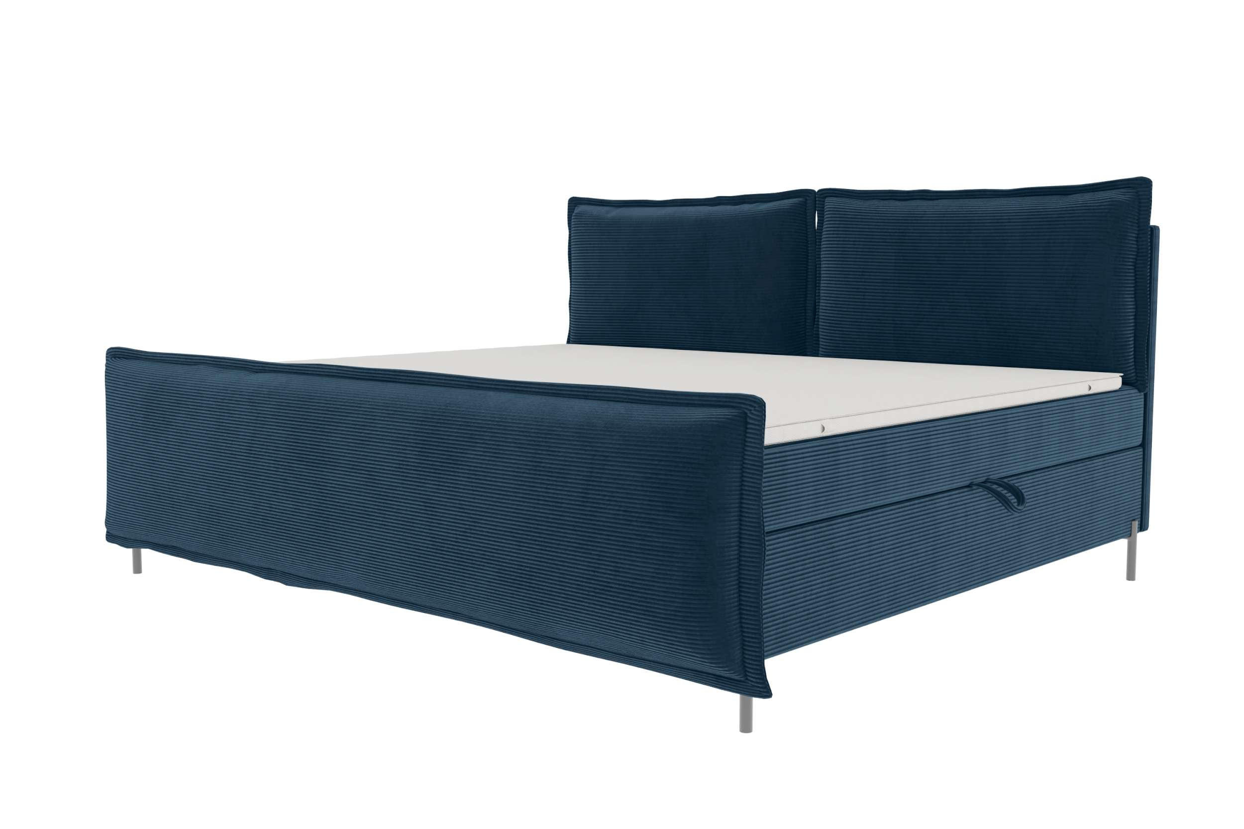 FAMILIENBETT BOXSPRINGBETT VERO PLUS Cordstoff Blau 260/200 cm - Blau/Schwarz, Holzwerkstoff/Textil (260/200cm) - 99rooms