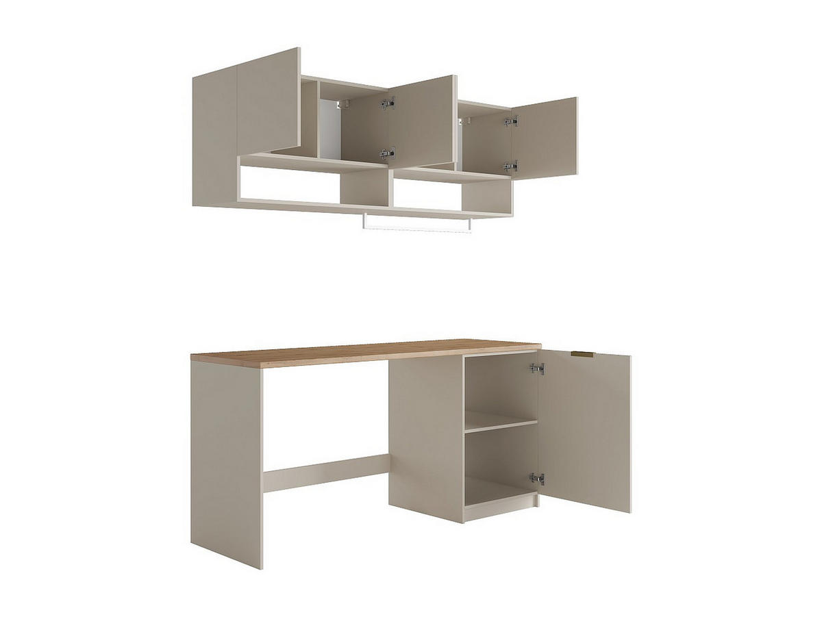 WASCHKÜCHENMÖBEL für Waschmaschine mit Arbeitsplatte - 182 cm - Cashmere & Holzfarben hell - NATAJI - Beige, Holz (182/88/60cm) - Vente-Unique