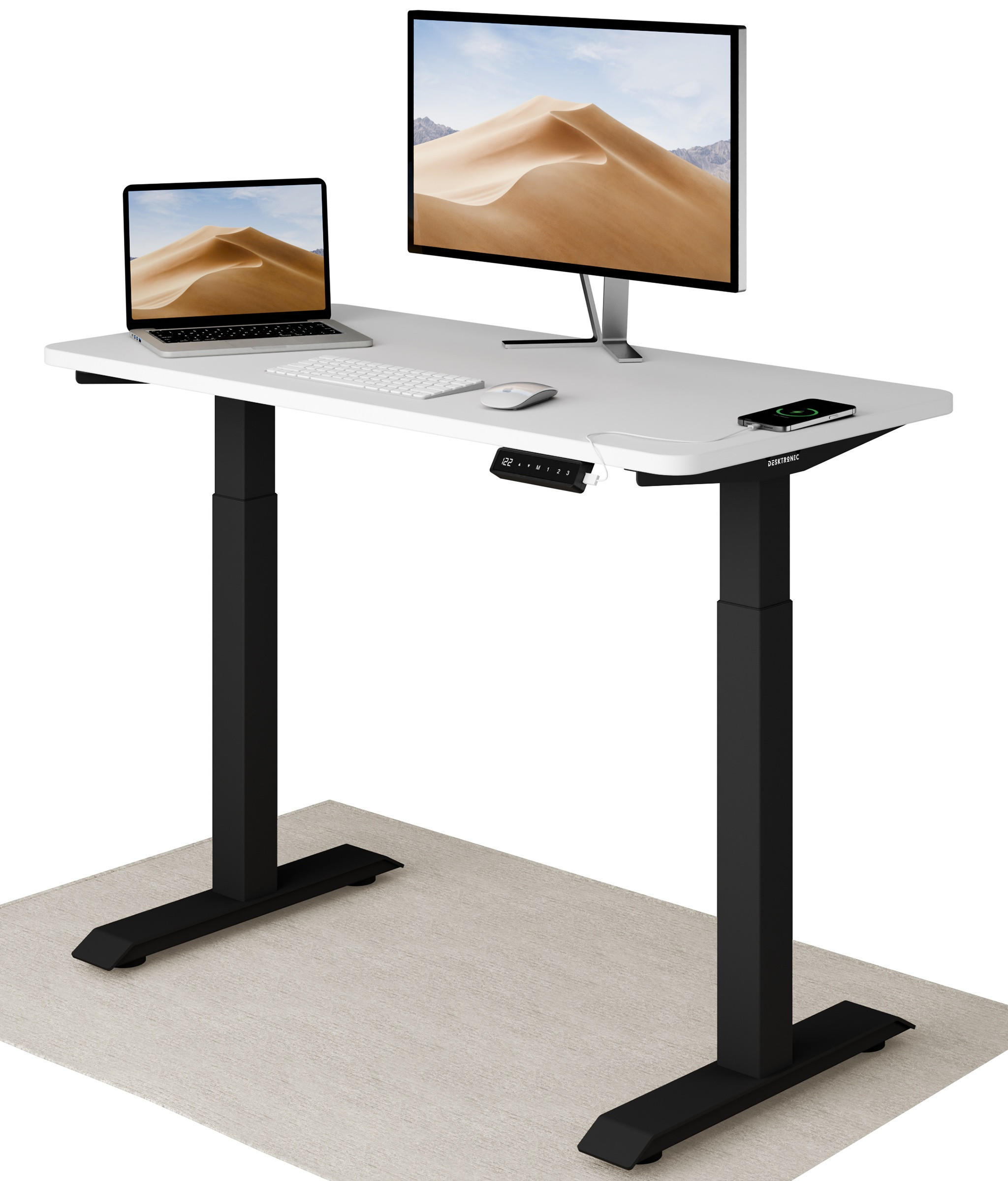 SCHREIBTISCH Elektrisch Höhenverstellbarer HomeOne 120x60cm Schwarz/Weiß mit Memory-Funktion, Anti-Kollisions Technologie - Schwarz/Weiß, Holzwerkstoff (60/120/72cm) - Desktronic