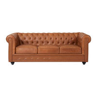 SOFA - 3 Personen - leder - camel Chesterfield - Hellbraun, Leder/Holz (205/72/88cm) - Vente-Unique