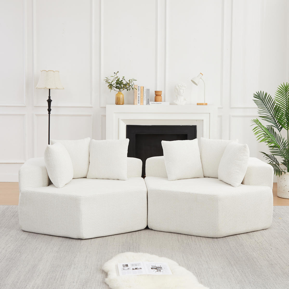 SESSEL 2er-Set Sechseckig modular mit 3 Kissen, DE-42738, Beige - Beige, Textil (138/76/122cm) - ComfortXL