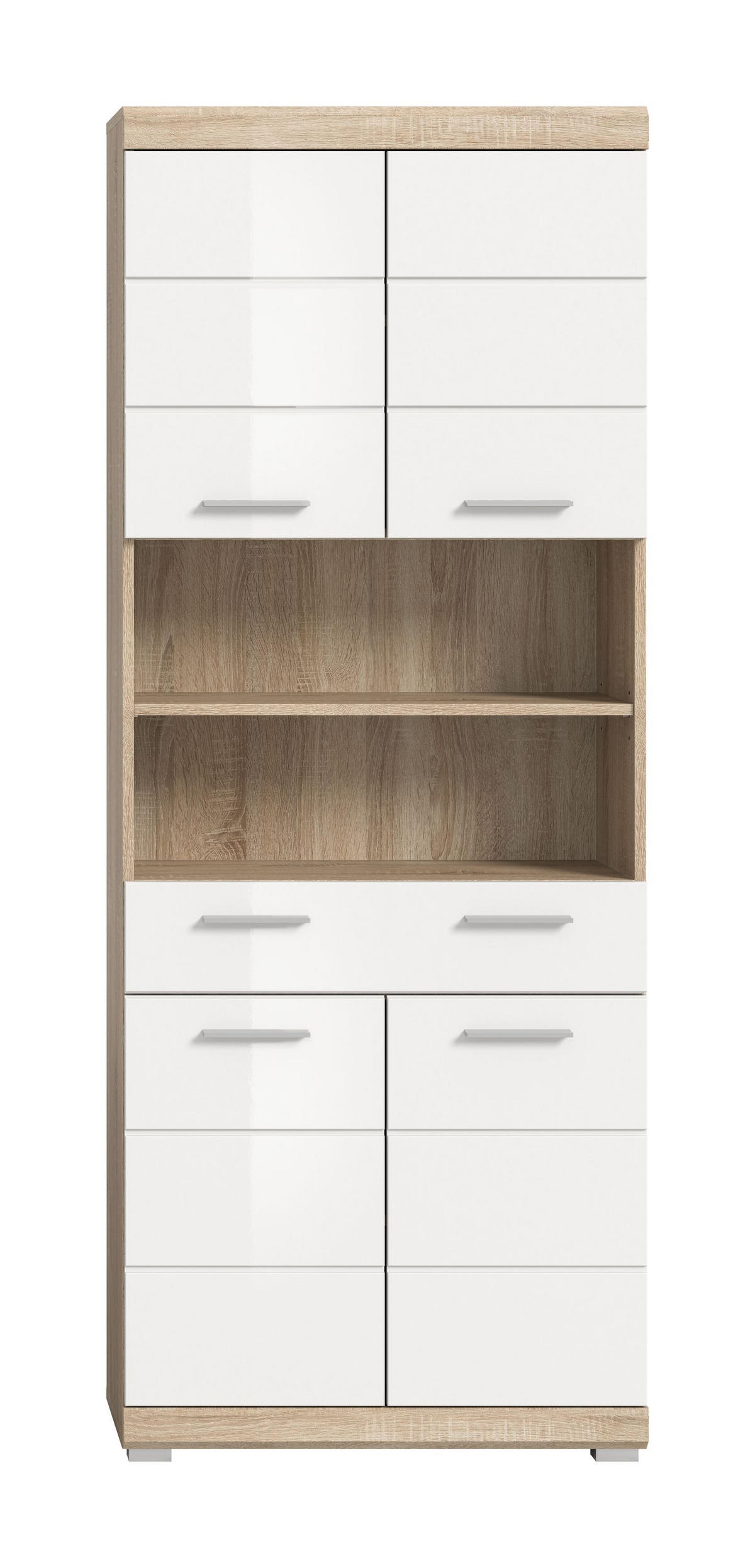 HOCHSCHRANK breit Lambada Bad in Sonoma Eiche hell und weiß hochglanz B/H/T: 74x191x31 cm - Sonoma Eiche, Holz (74/191/31cm)
