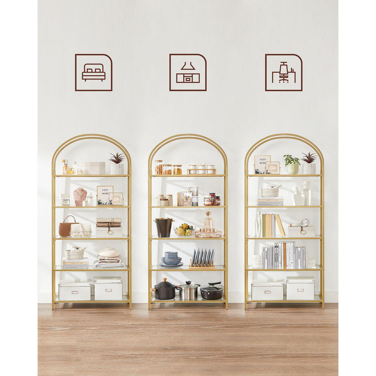 BÜCHERREGAL TRIPOLI - Goldfarben, Metall (83/183.5/30.2cm) - Hansiro