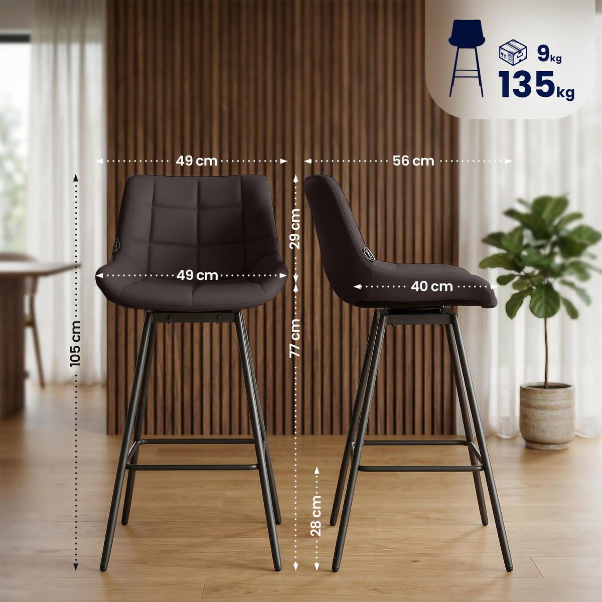BARHOCKER Lederlook Braun - Schwarz/Braun, Textil/Metall (49/105/56cm) - CLP