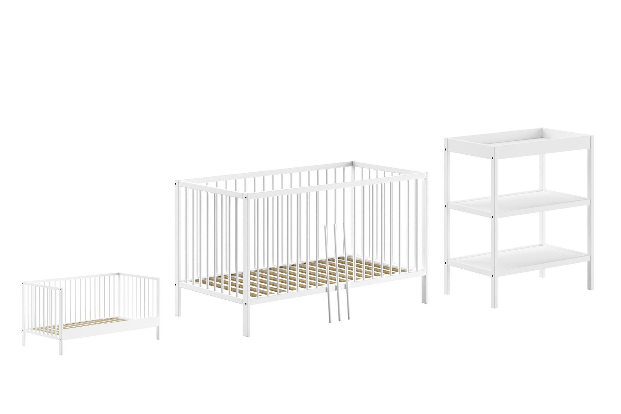 BABYZIMMER Set Kara-lynn 5 Komplettset Massivholz Buche Weiß - Weiß, Holz (223/95/76cm) - 58aufmkessel
