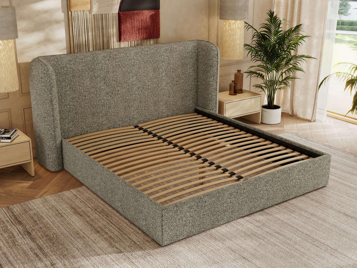 POLSTERBETT EMORA CLASSIC 160/200 - Grau Strukture - Pocket-Matratze - Grau, Textil (160/200cm) - MKS