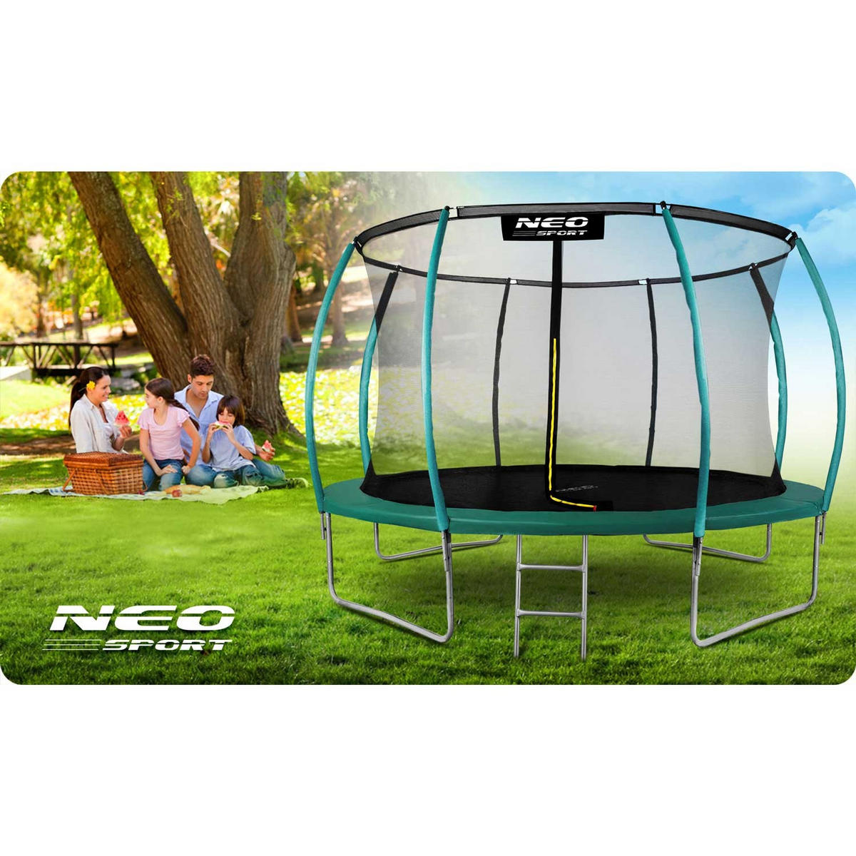 PROFILIERTES Gartentrampolin 14 ft/435 cm mit Innennetz - Grün, Metall (435/435cm)