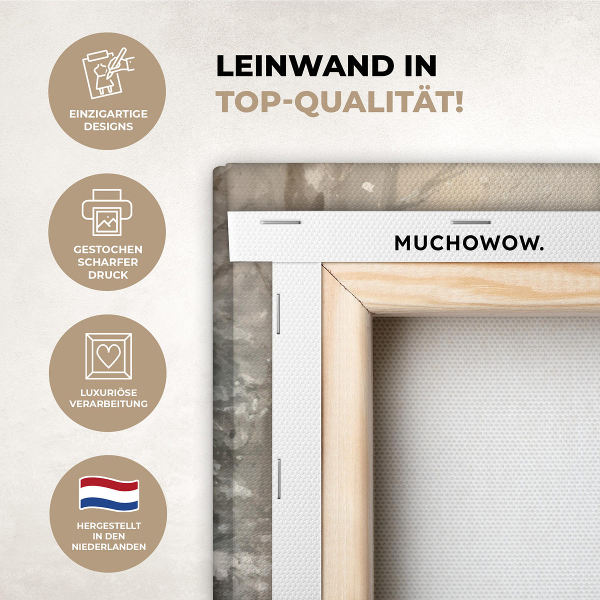 LEINWANDBILD Weihnachten - Rentier - Winter - Kranz 20x20 cm - Naturfarben, Textil (20/20cm) - MuchoWow