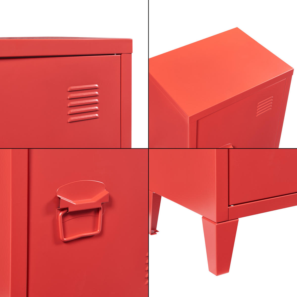 NACHTSCHRANK Inari - Rot, Metall (40/57/30cm) - [en.casa]
