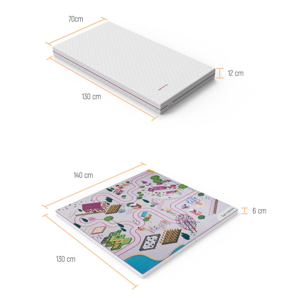 SPIELTEPPICH & Kindermatratze 2in1 Spiel und Schlafmatte Mädchen - Multicolor/Rosa, Textil (130/140cm) - Gowoll