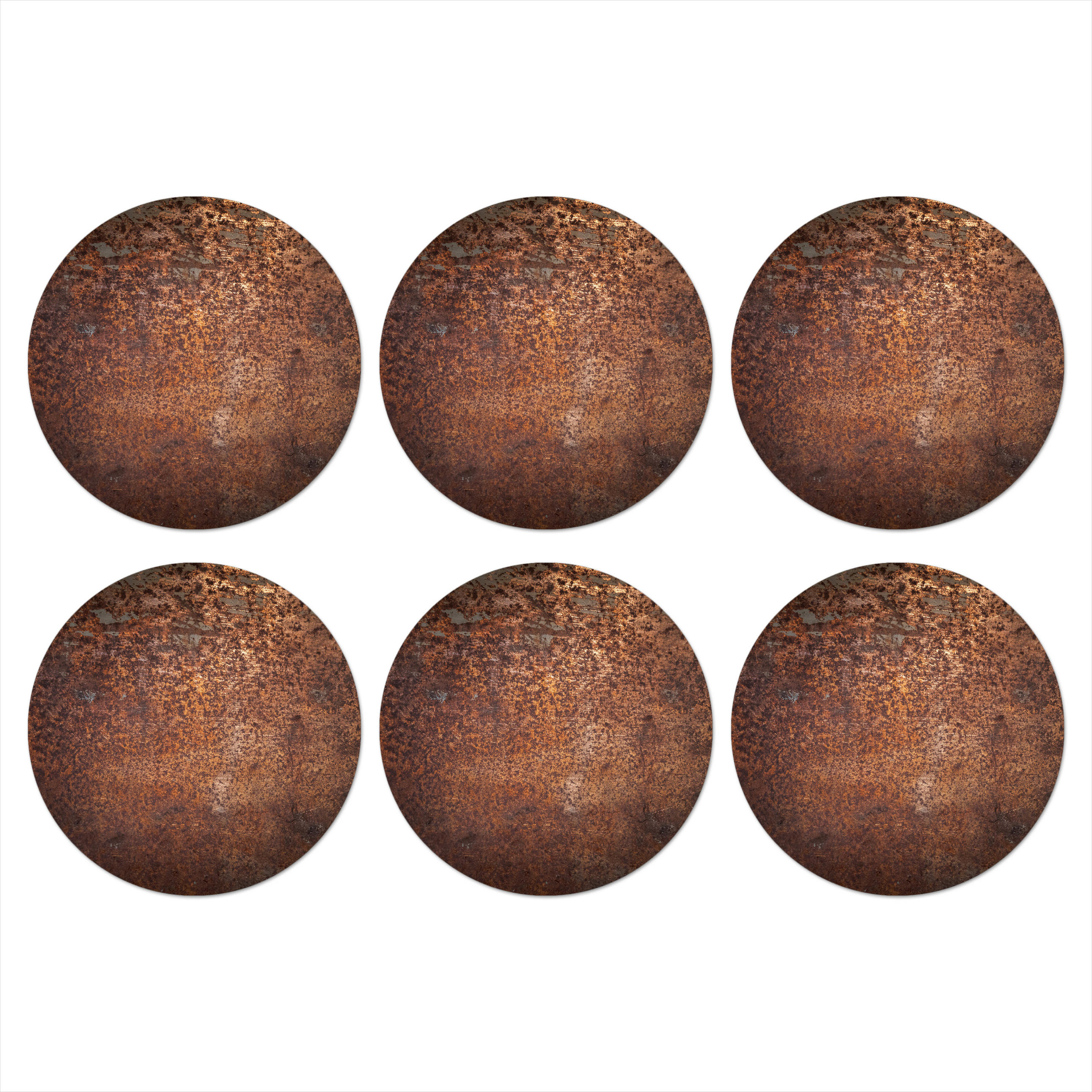 GLASUNTERSETZER 6er-Set Rund Stahl - Rost - Bronze - Struktur 10x10 cm - Rostfarben, Naturmaterialien (10/0.2cm) - MuchoWow