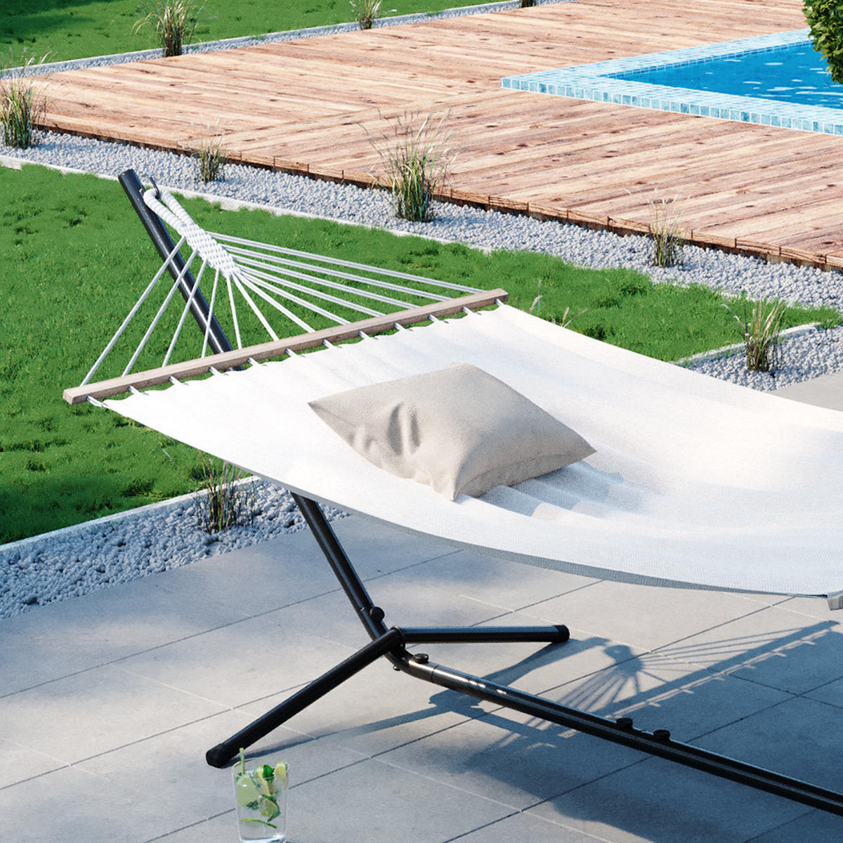 HÄNGEMATTE Weiß 190 x 120 cm Metallgestell - Weiß, Metall (190/100/120cm) - OK-Living