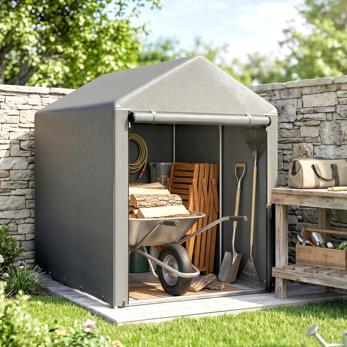 GARAGENZELT Verzinkter-Metall PE-Gewebe Hellgrau - Hellgrau, Metall (120/165/179cm) - Outsunny