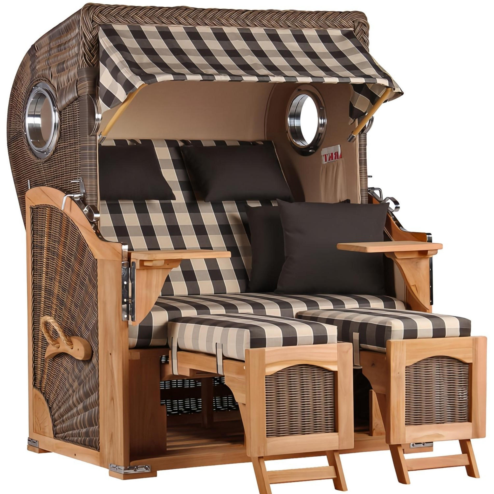 STRANDKORB Düne 2 Sitzer Teak PE Grey - Braun/Grau, Holz/Metall (125/170/80cm) - Mr. Deko