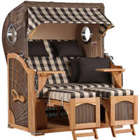 STRANDKORB Düne 2 Sitzer Teak PE Grey - Braun/Grau, Holz/Metall (125/170/80cm) - Mr. Deko