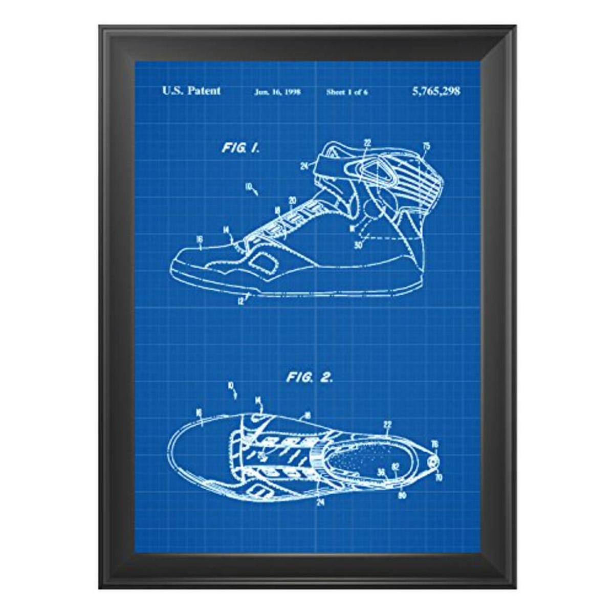 POSTER Set mit 4 Blau Basketball Patent A4 Schwarzer Rahmen - Schwarz, Papier (29.7/3cm) - Nacnic