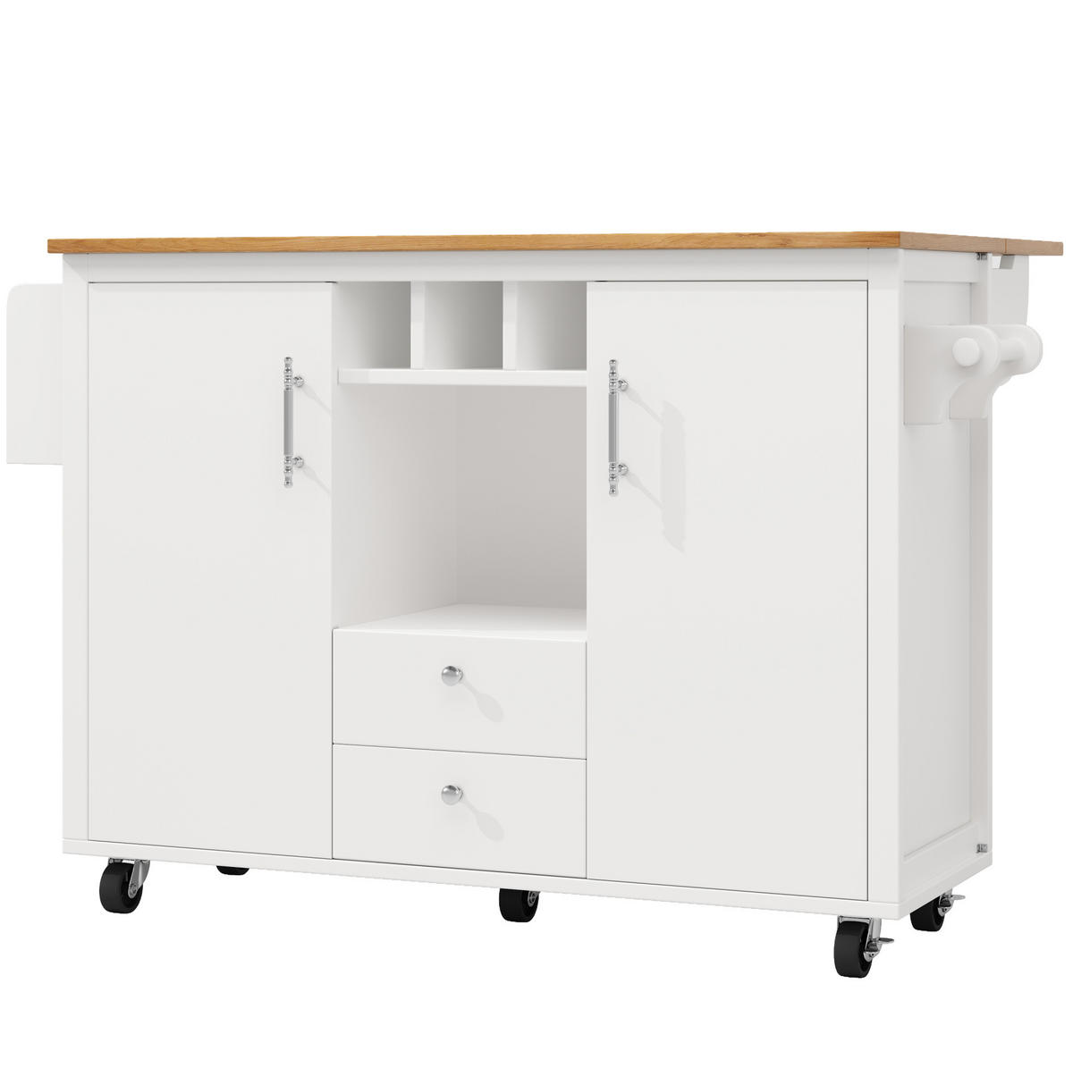 KÜCHENINSEL 137,9/73/92,2 cm weiß mit klappbarer Arbeitsplatte auf Rollen - Weiß, Holzwerkstoff (137.9/92/73cm) - OKWISH