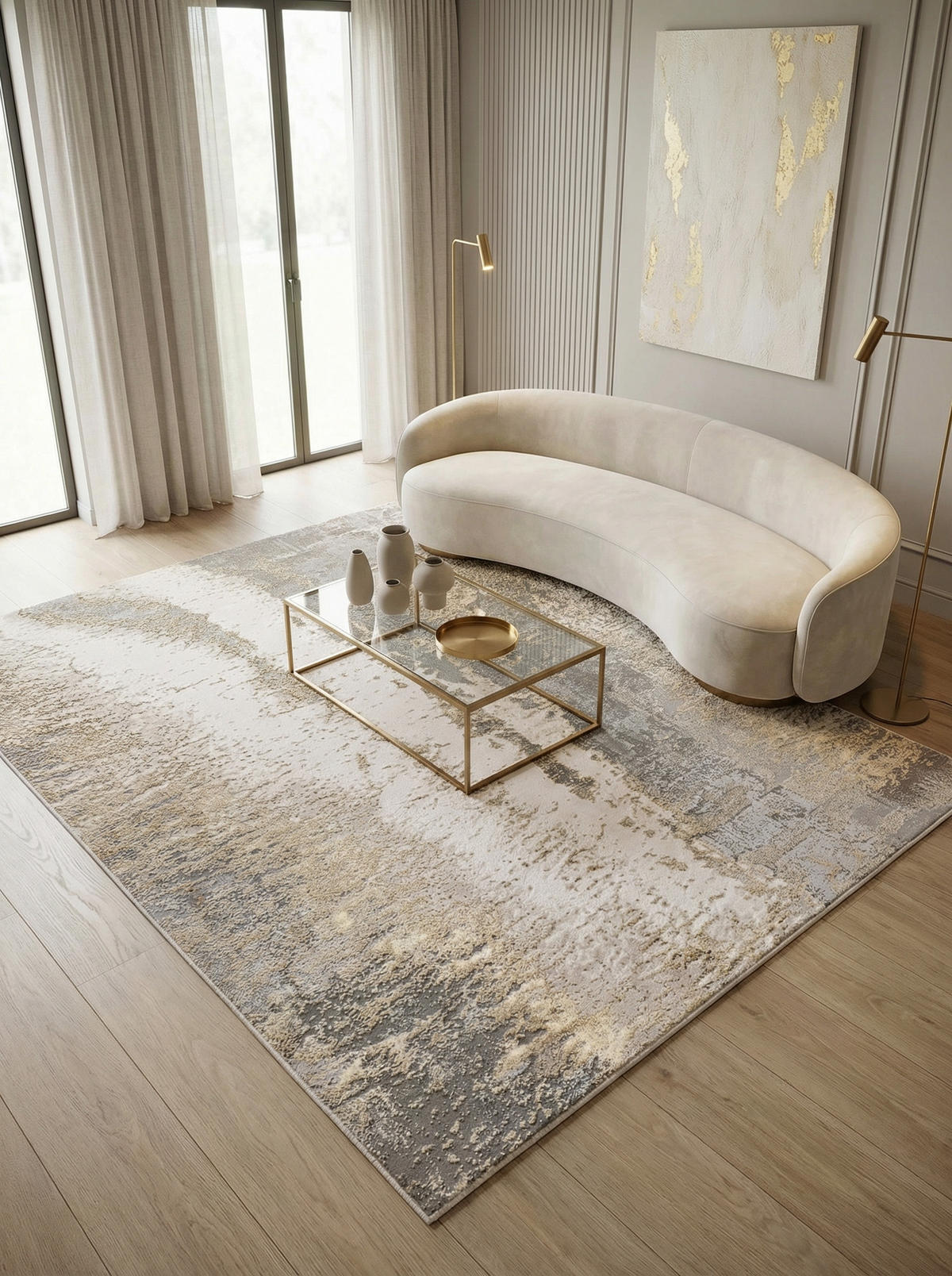 TEPPICH Velours abstrakt Marmoroptik hochglänzend pflegeleicht COMO-Colico, Silbergrau 160x230 cm - Silberfarben, Textil (160/230cm) - KADIMA DESIGN