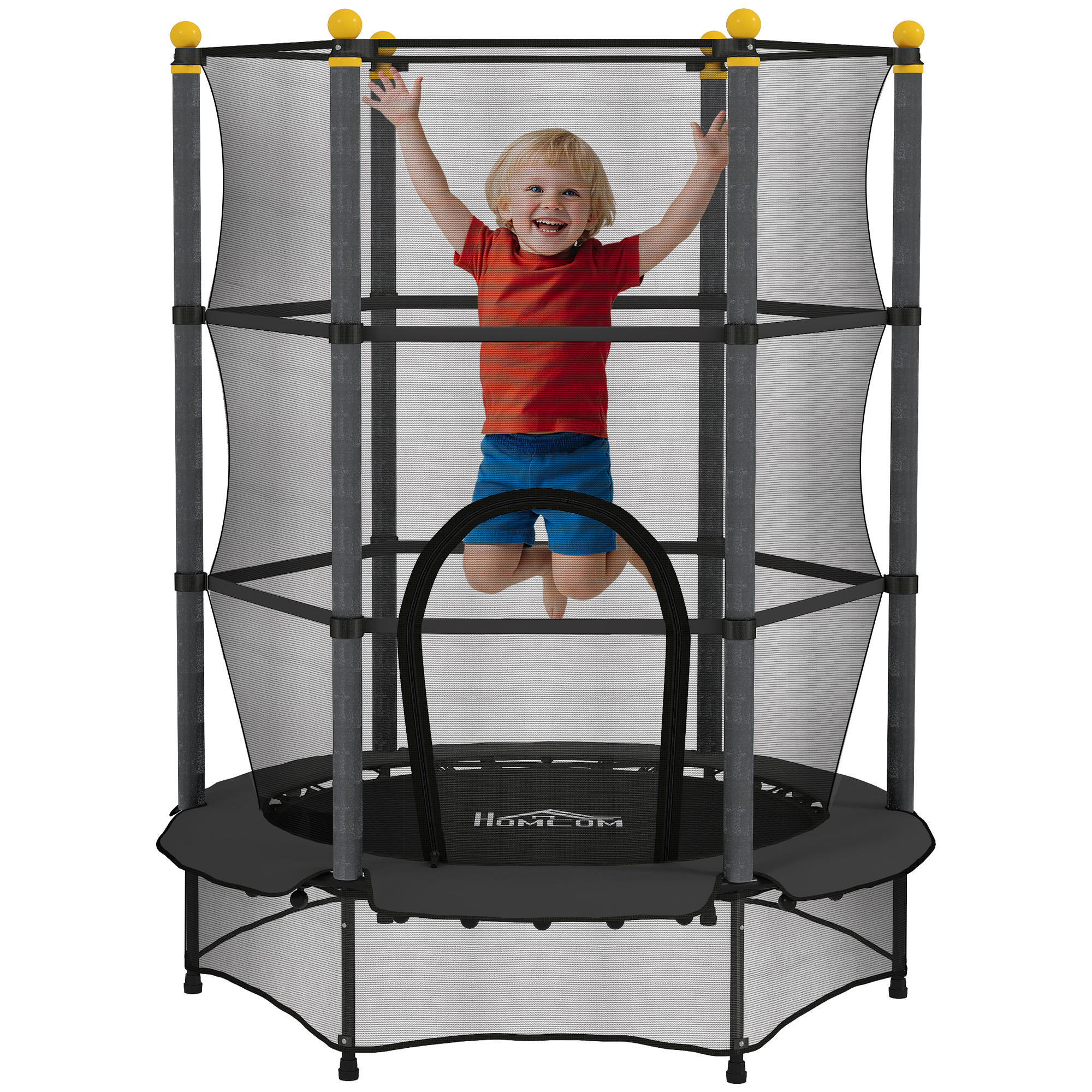 TRAMPOLIN DE-18988 Ø140 cm mit Sicherheitsnetz Schwarz - Schwarz, Metall (140/140cm) - ComfortXL