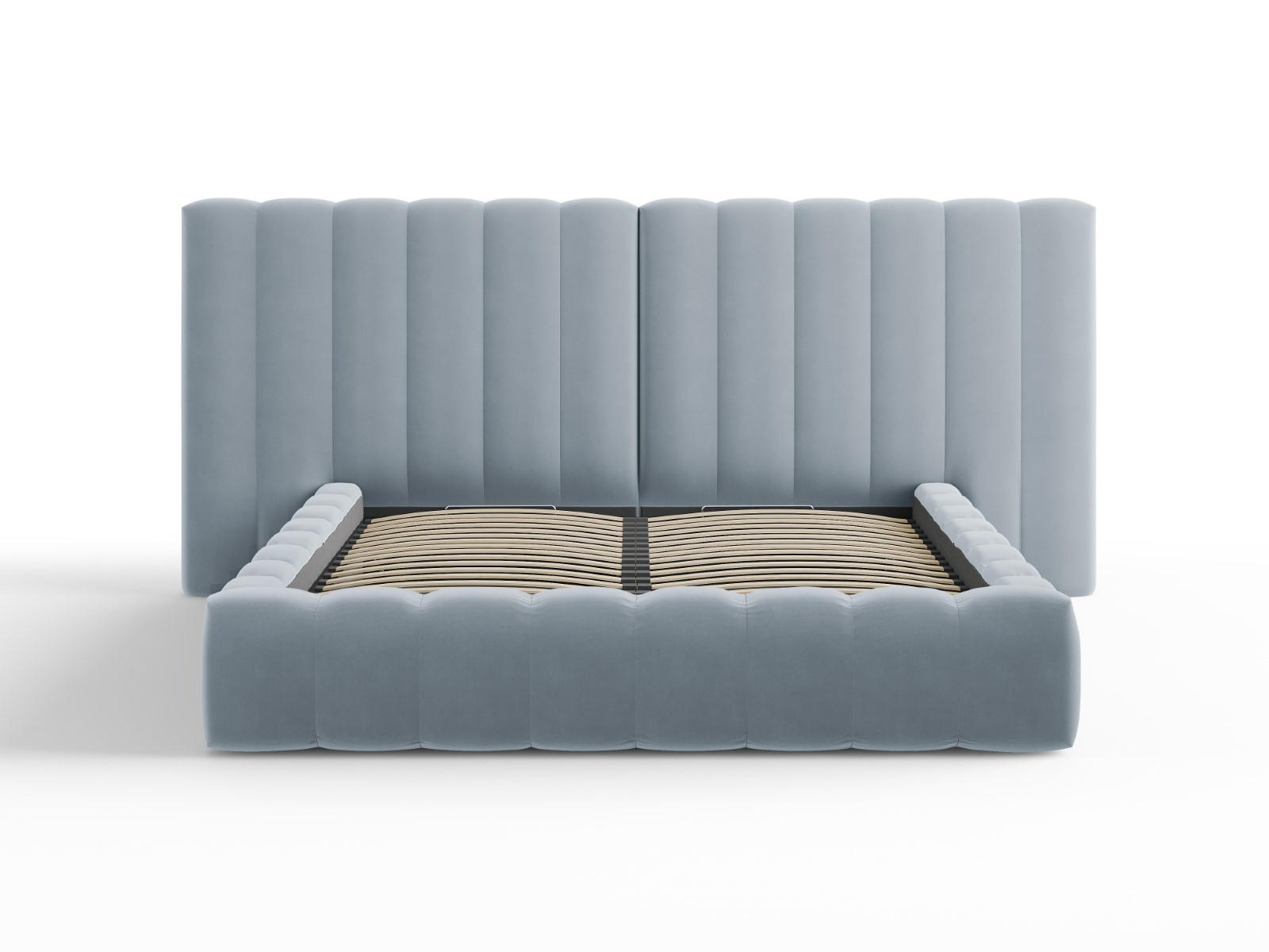 BETT mit Bettkasten und Doppelkopfteil Kelp aus Samt hellblau 140x200cm - Hellblau, Textil (140/200cm) - Micadoni
