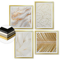 WANDBILDER 4er Set - 50x50 cm & 40x60 cm Goldrahmen - Blattmuster Marmor abstrakt - Goldfarben, Kunststoff (50/50cm) - ArtPrintCave