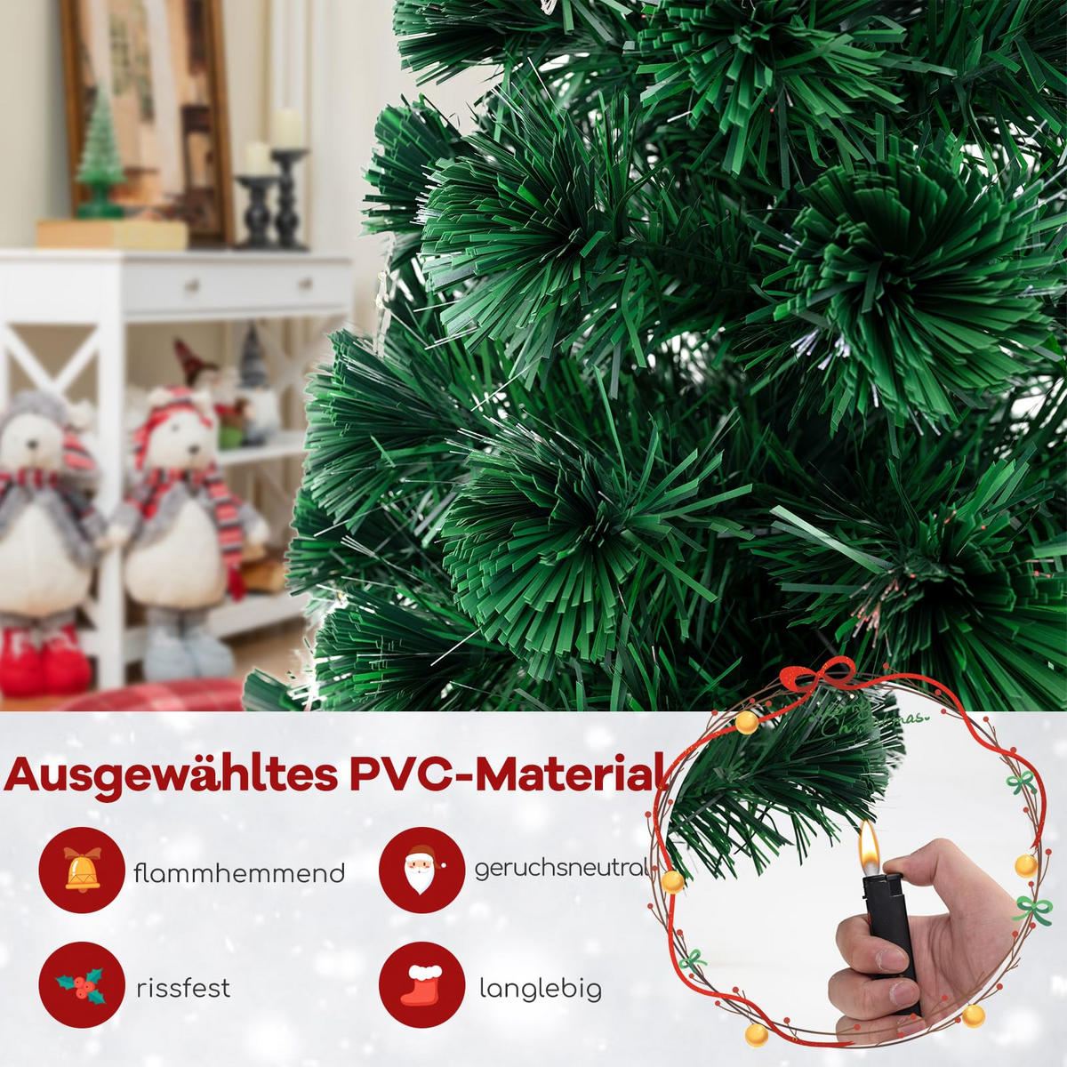 WEIHNACHTSBAUM Glasfaser Tannenform mit LEDs 120 cm grün - Grün, Metall (120cm) - COSTWAY