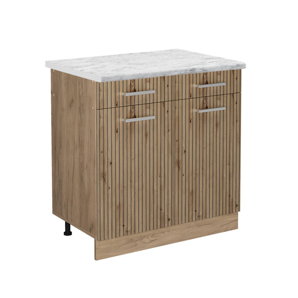 KÜCHENUNTERSCHRANK R-Line Artisan-Eiche 80 cm AP Marmor - Eiche Wotan/Eiche Artisan, Holzwerkstoff (80/81.6/60cm) - Vicco