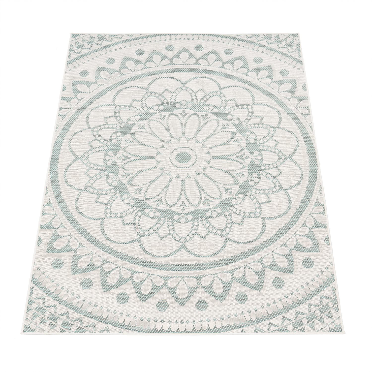 FLACHWEBTEPPICH, mit Mandala-Muster, Türkis, 160 x 220 cm - Blau, Textil (160/220cm) - KADIMA DESIGN