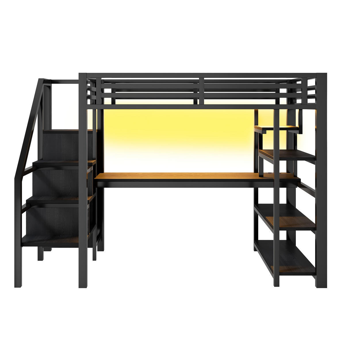 HOCHBETT 140/200 cm in Schwarz mit Schreibtisch, Treppe und offenem Kleiderschrank - Schwarz, Holzwerkstoff (140/200cm) - BEAOK