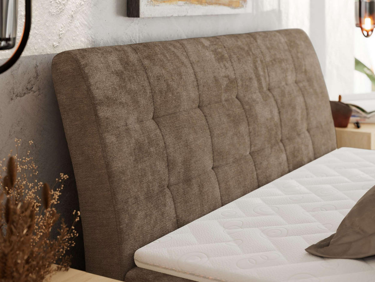 BOXBETT DAGOS 120/200 - Braun Schenille glatt - H3 - Topper T25 - Braun, Textil (120/200cm) - MKS