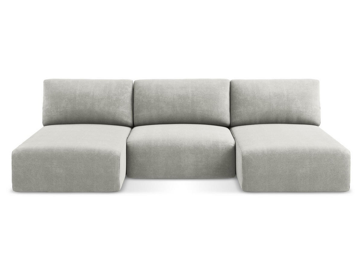 WOHNLANDSCHAFT Chenille Stoff Grau - Hellgrau/Schwarz, Kunststoff/Textil (304/79/149cm) - Makamii
