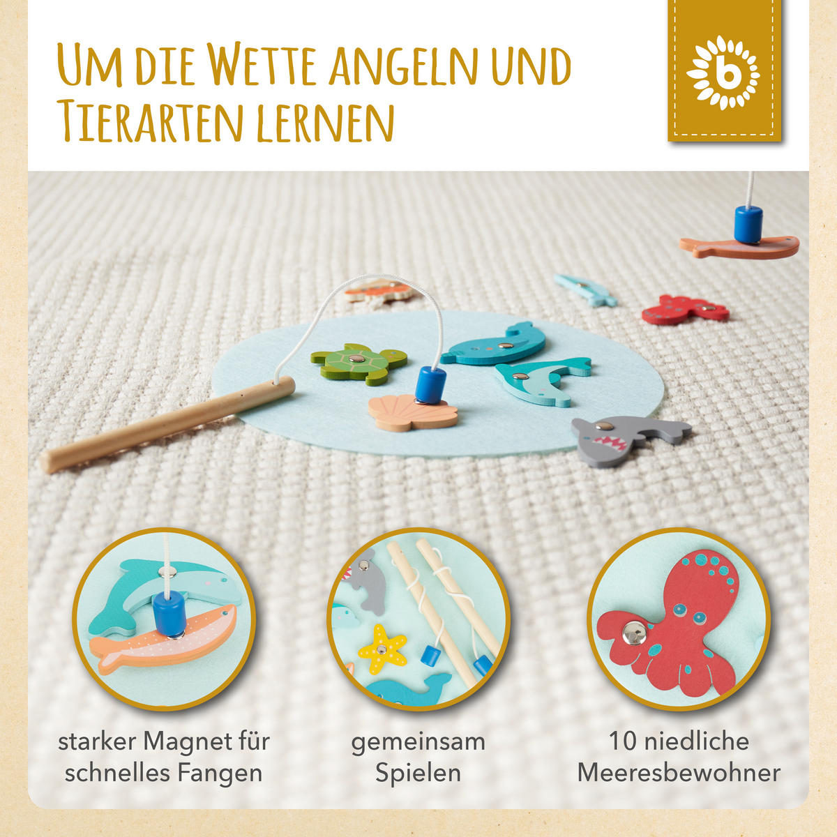 MAGNET-SPIEL Fische Angeln - ab 12 Monat - Multicolor, Holz (5.2/5.2cm) - Bieco Spielwaren