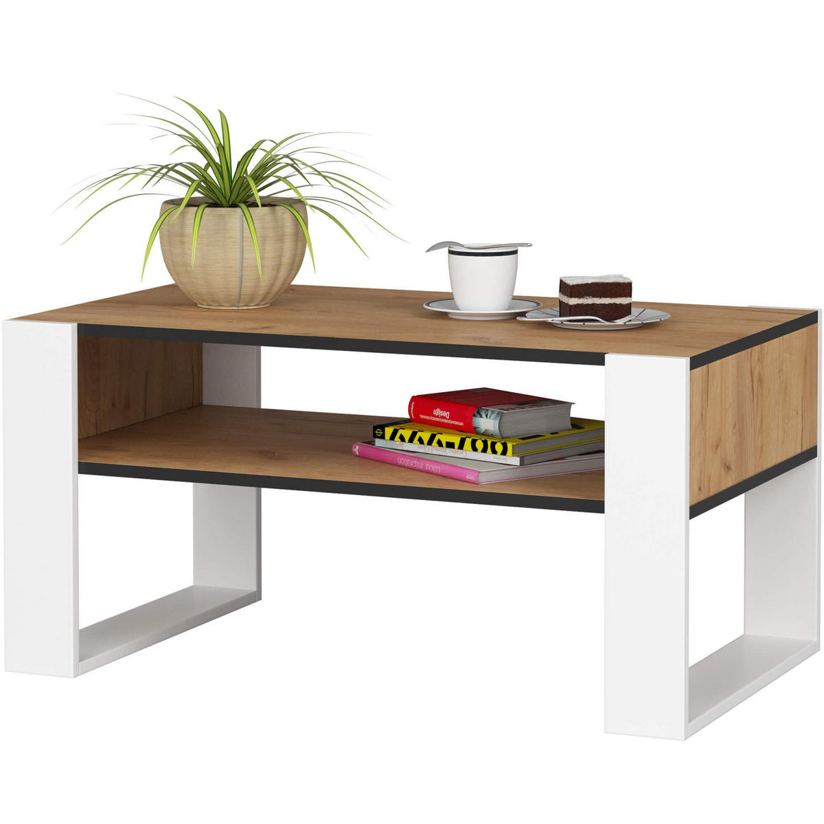 COUCHTISCH DOMI, Craft-Weiß, 53x92x45 cm - Weiß/Nickelfarben, Holz (50/92/45cm) - Milordbikes