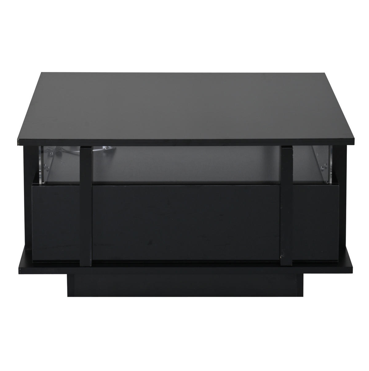 COUCHTISCH 70/70/35 cm mit 2 Schubladen, LED-Beleuchtung und Acrylabtrennung aus Spanplatte, Schwarz - Schwarz, Holzwerkstoff (70/70/35cm) - Redom