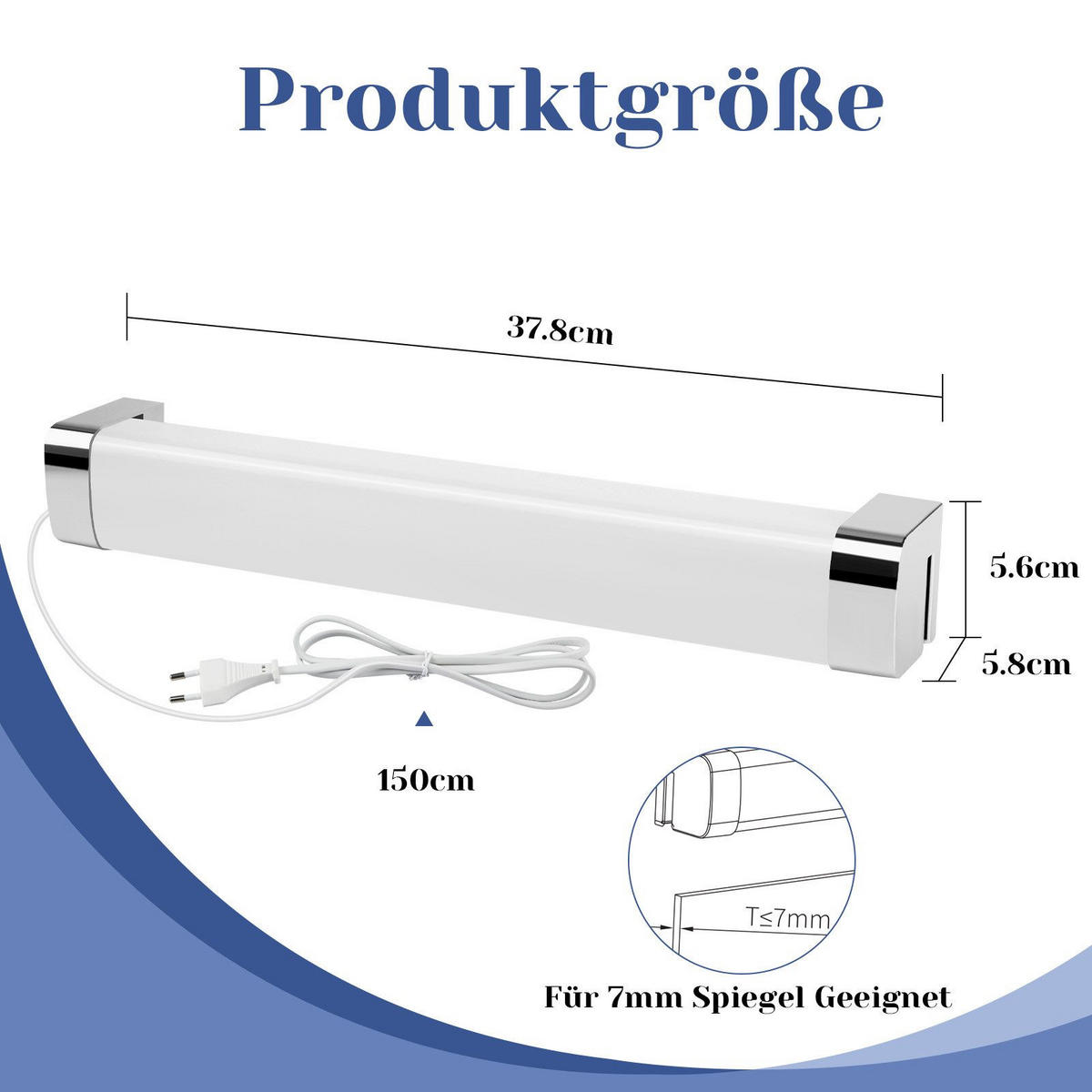 SPIEGELLEUCHTE Aachen 37.8/5.6/5.8 cm - Chromfarben, Kunststoff (37.8/5.6/5.8cm) - Nettlife