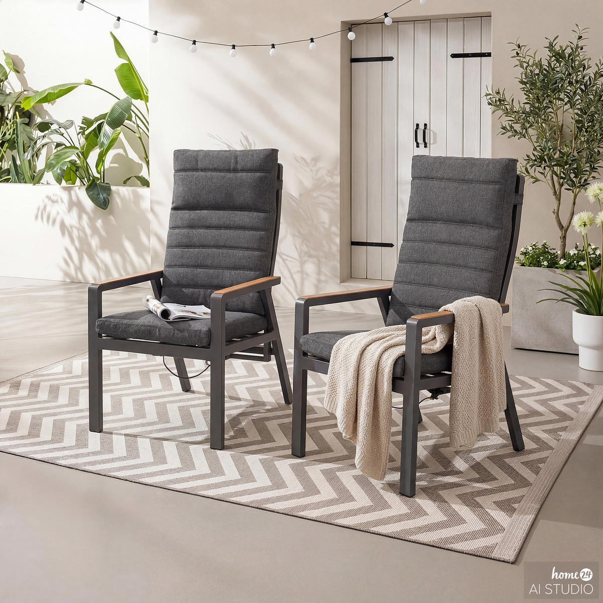 GARTENRELAXSESSEL - Aluminium / Polyester - Grau - 2er-Set - Grau, Textil/Metall (60/110/72cm) - home24