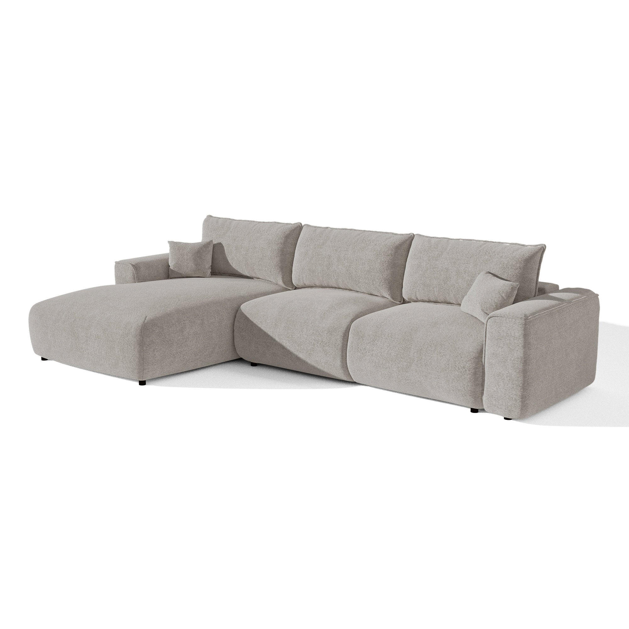 LINKSECK-SCHLAFSOFA mit Stauraum COMO Bouclé-Stoff Hellgrau 297cm - Hellgrau/Grau, Textil (297/167cm) - Premium Interiors