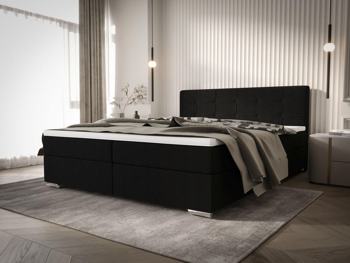 BOXBETT ZILANO 1 mit Matratze H3 und Topper 180x200 Cosmic 100 - Schwarz, Holz/Textil (180/200cm) - Bedante