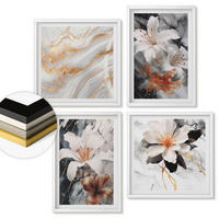 WANDBILDER 4er-Set - 50x50 cm & 40x60 cm Weißer Rahmen - Blumen Marmor weiß schwarz - Weiß, Kunststoff (50/50cm) - ArtPrintCave