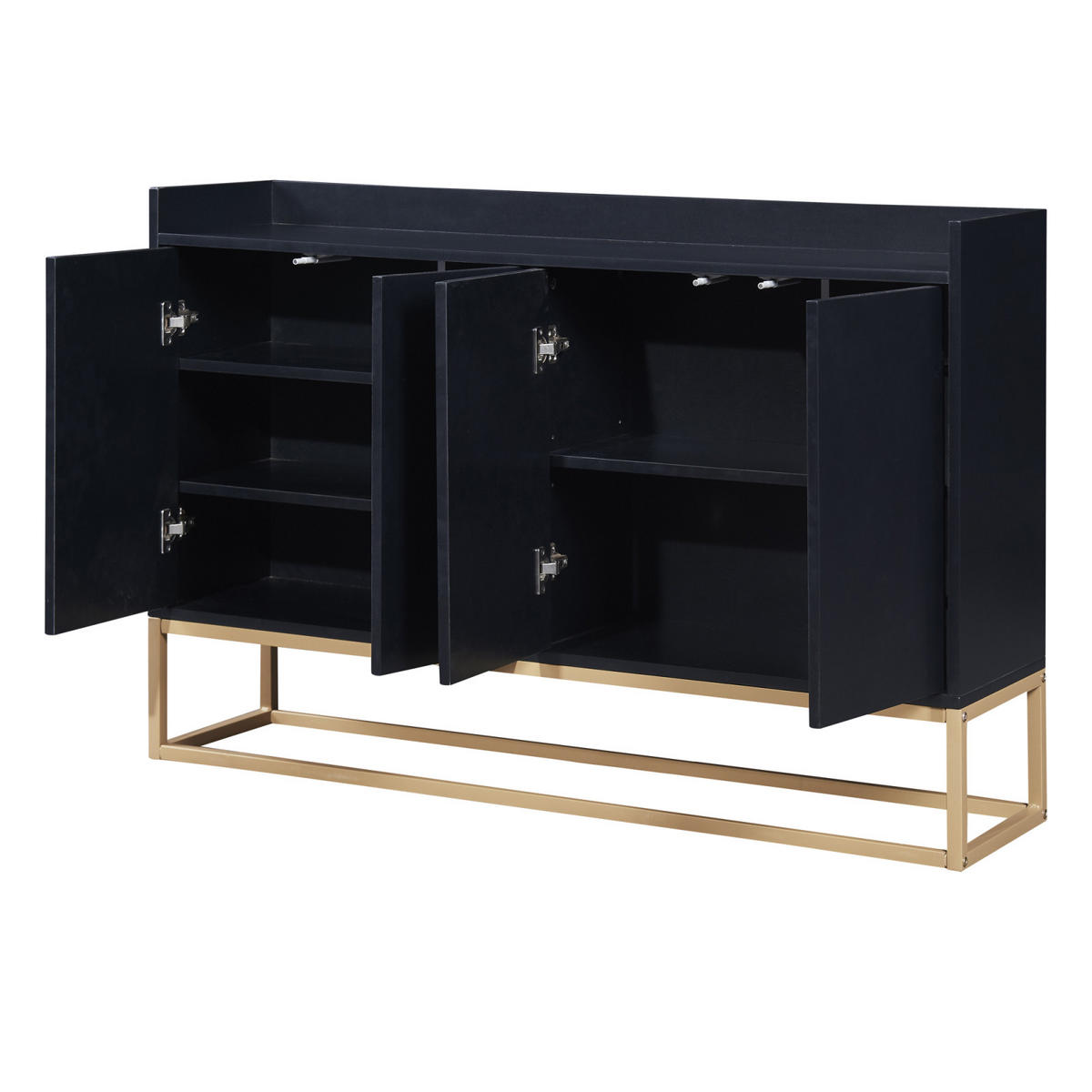 SIDEBOARDS 120cm, mit 4 Türen, verstellbaren Regalen, goldfarbenem Metallrahmen, Schwarz - Schwarz, Holzwerkstoff (120/30/80cm) - Waldena