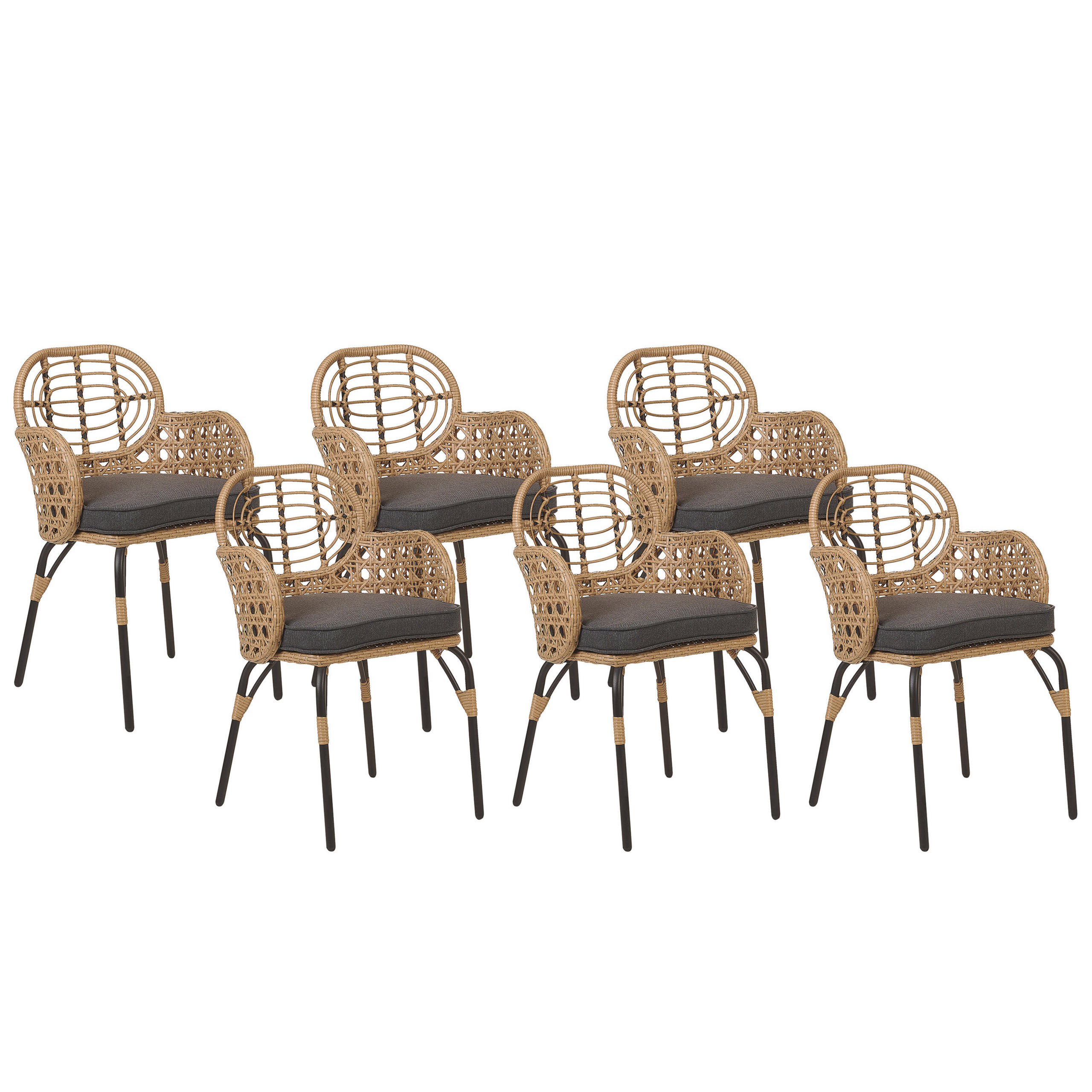 GARTENSTUHL 6er-Set PE Rattan Auflage graphitgrau Pratello - Graphitfarben/Naturfarben, Kunststoff (45/84/49cm) - Beliani